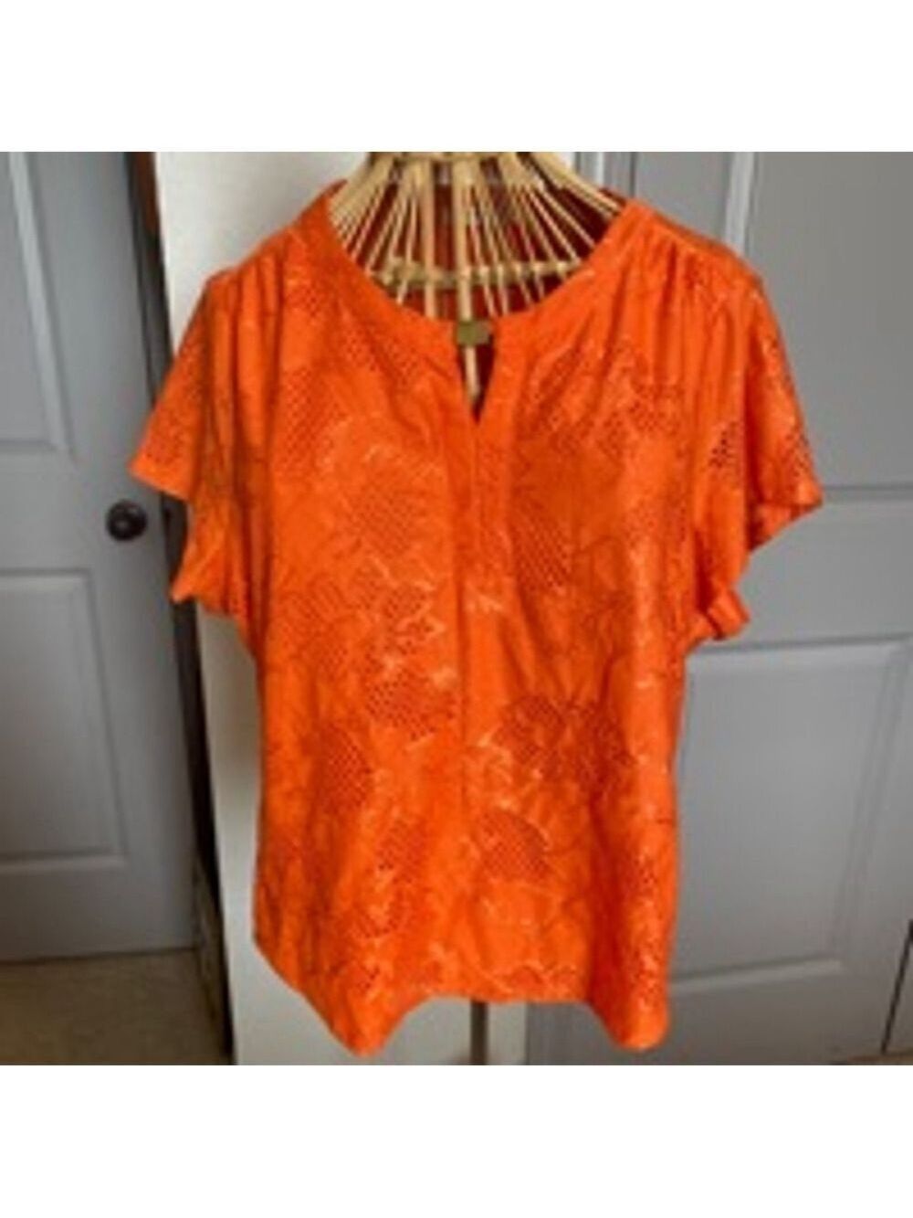 Women's Allison Daley Petite Top Size L Orange Short Sleeve